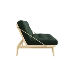Banquette ajustable FOLK en pin massif naturel avec matelas futon en velours côtelé 130x190