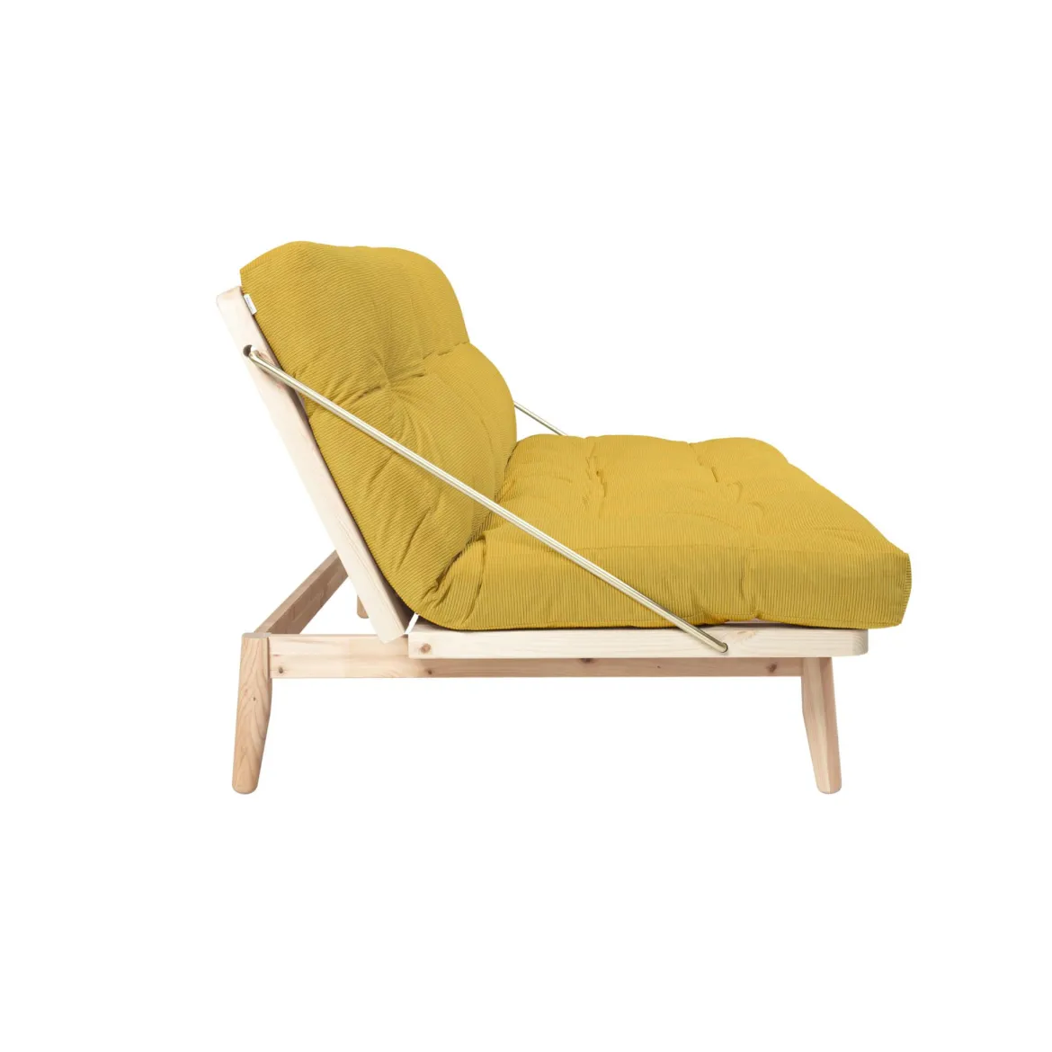 Banquette ajustable FOLK en pin massif naturel avec matelas futon en velours côtelé 130x190