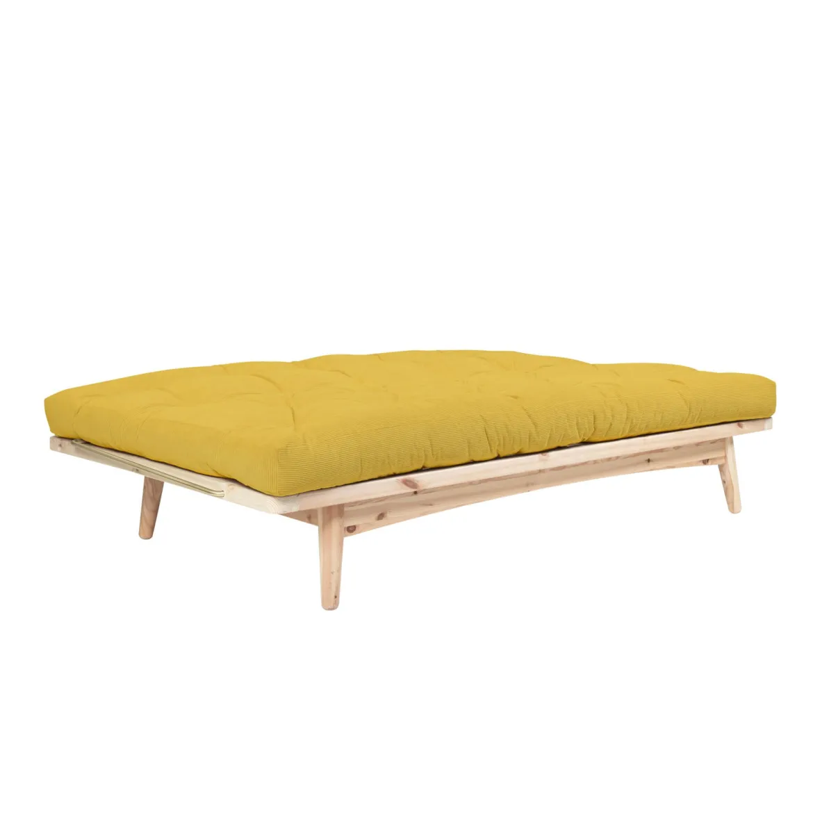 Banquette ajustable FOLK en pin massif naturel avec matelas futon en velours côtelé 130x190