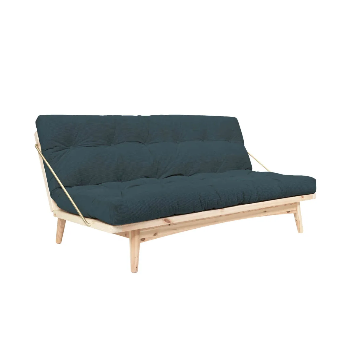 Banquette ajustable FOLK en pin massif naturel avec matelas futon en velours côtelé 130x190