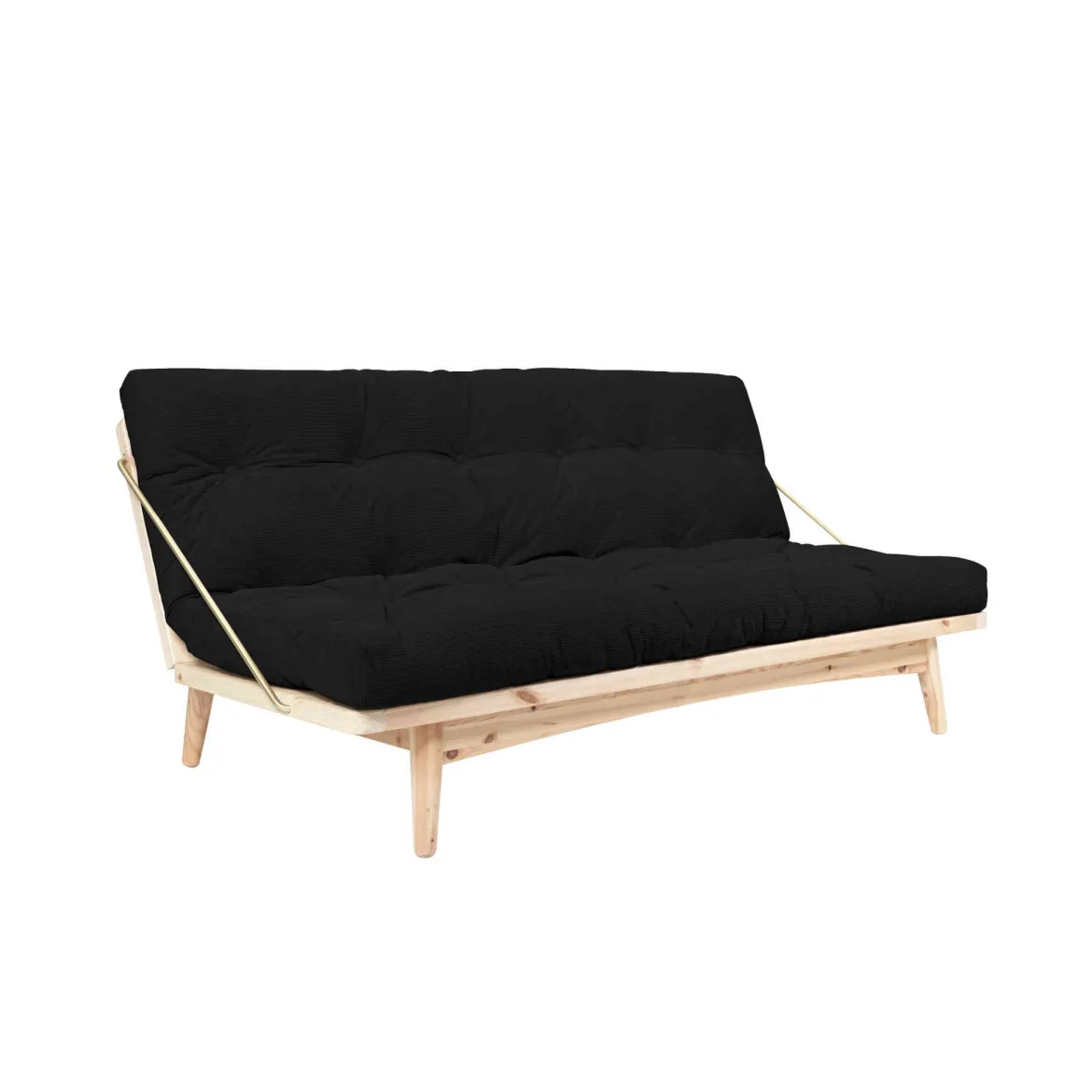 Banquette ajustable FOLK en pin massif naturel avec matelas futon en velours côtelé 130x190