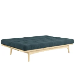 Banquette ajustable FOLK en pin massif naturel avec matelas futon en velours côtelé 130x190