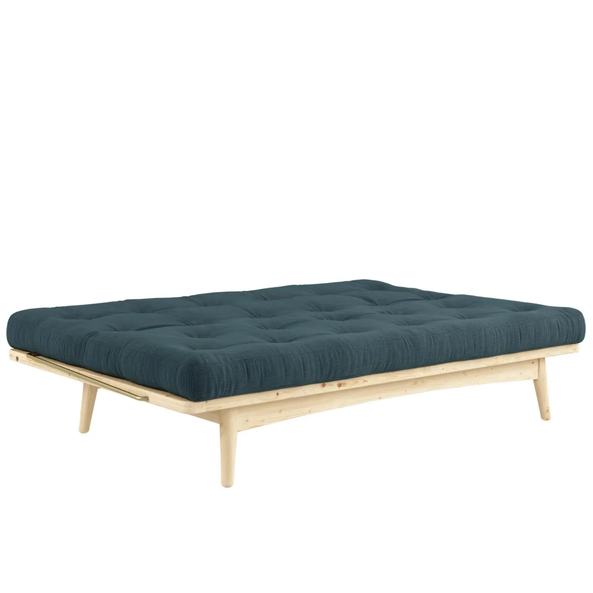 Banquette ajustable FOLK en pin massif naturel avec matelas futon en velours côtelé 130x190