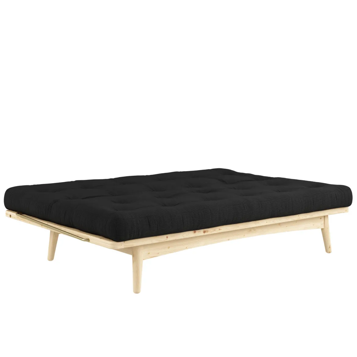 Banquette ajustable FOLK en pin massif naturel avec matelas futon en velours côtelé 130x190