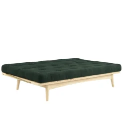 Banquette ajustable FOLK en pin massif naturel avec matelas futon en velours côtelé 130x190