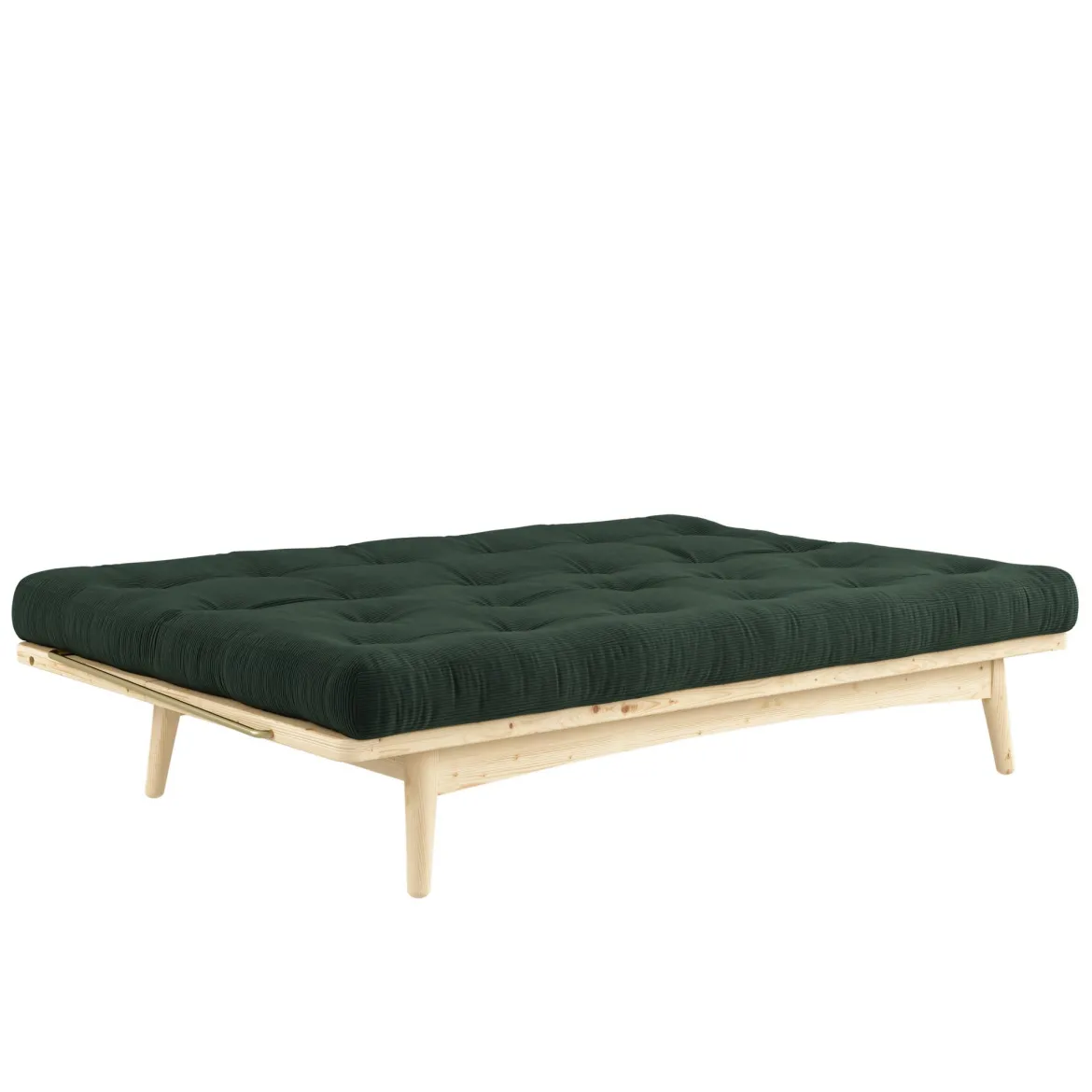 Banquette ajustable FOLK en pin massif naturel avec matelas futon en velours côtelé 130x190