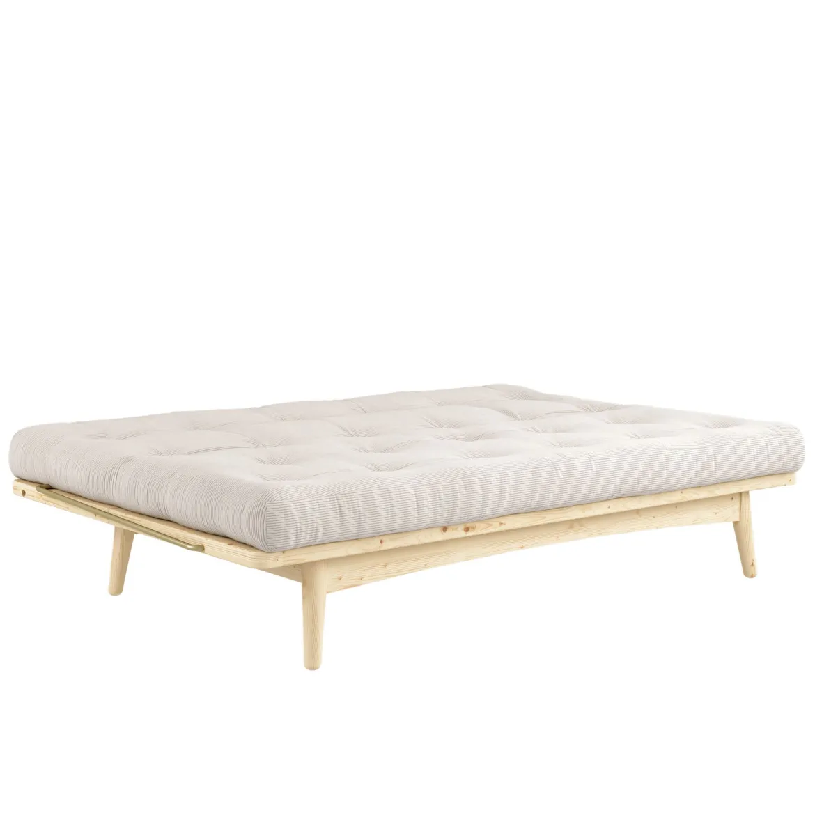 Banquette ajustable FOLK en pin massif naturel avec matelas futon en velours côtelé 130x190