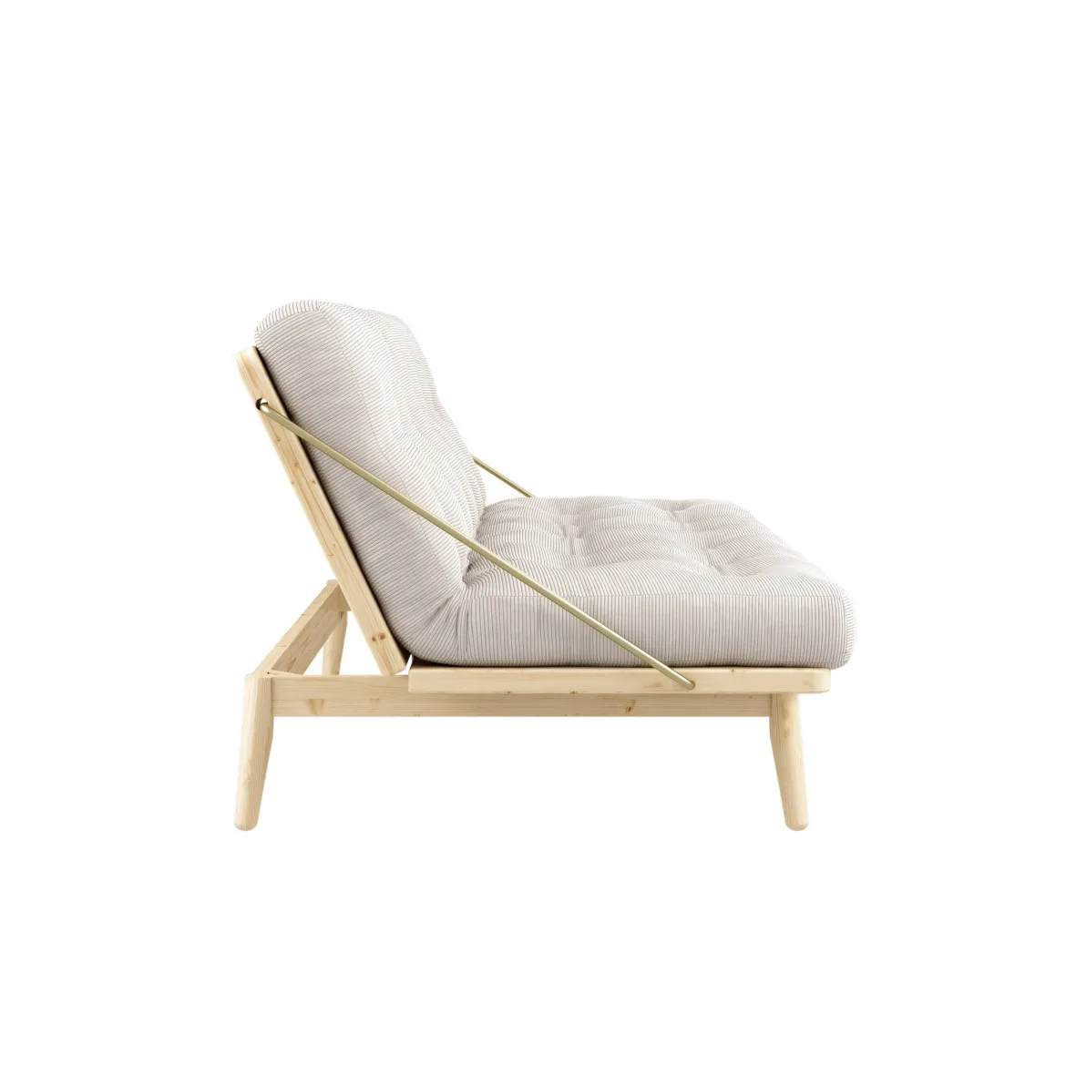 Banquette ajustable FOLK en pin massif naturel avec matelas futon en velours côtelé 130x190