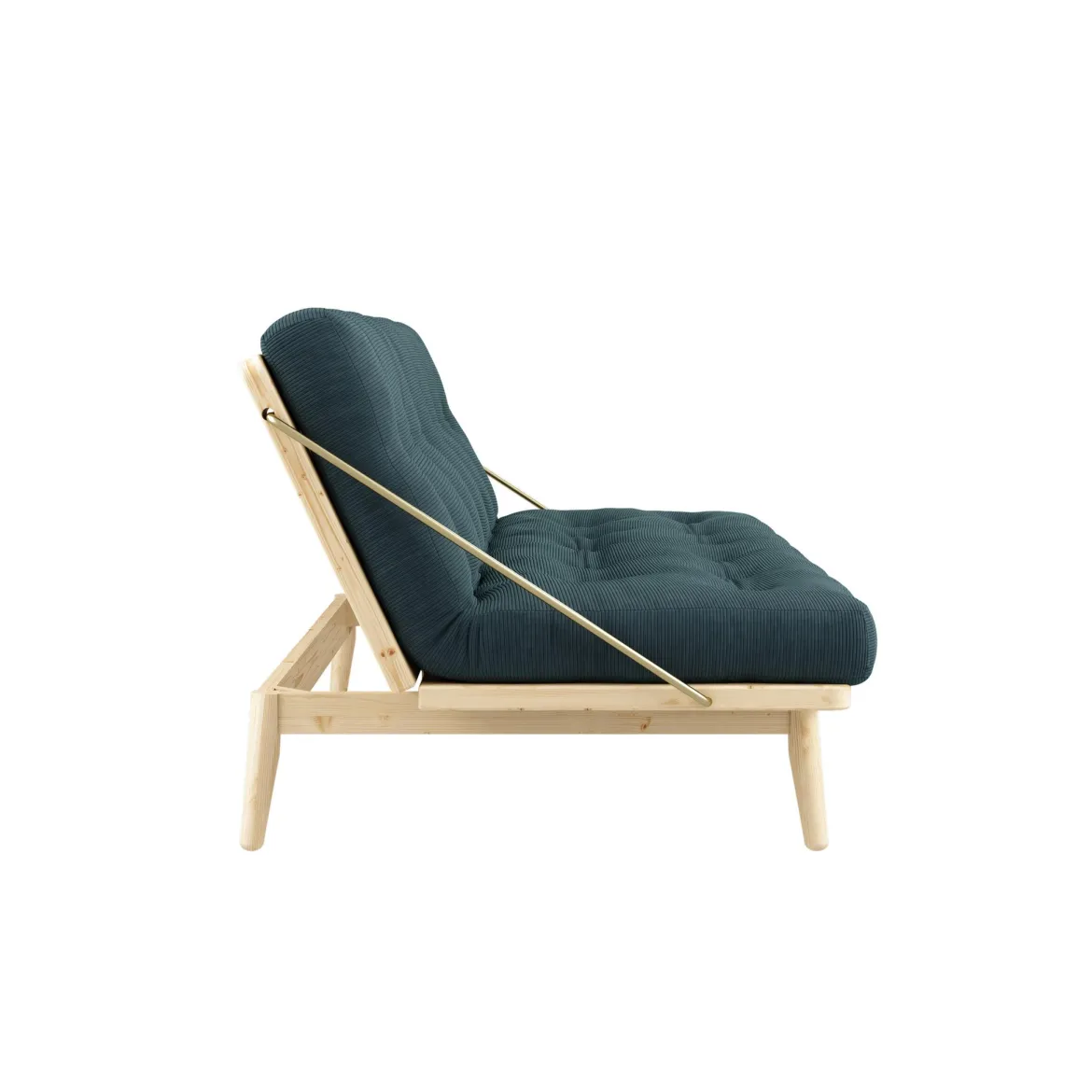 Banquette ajustable FOLK en pin massif naturel avec matelas futon en velours côtelé 130x190