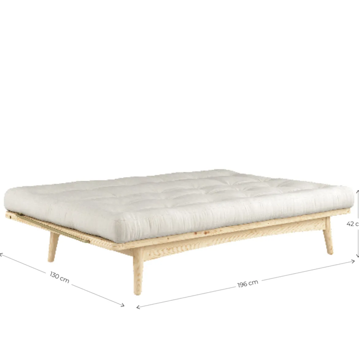 Banquette ajustable FOLK en pin massif naturel avec matelas futon en velours côtelé 130x190