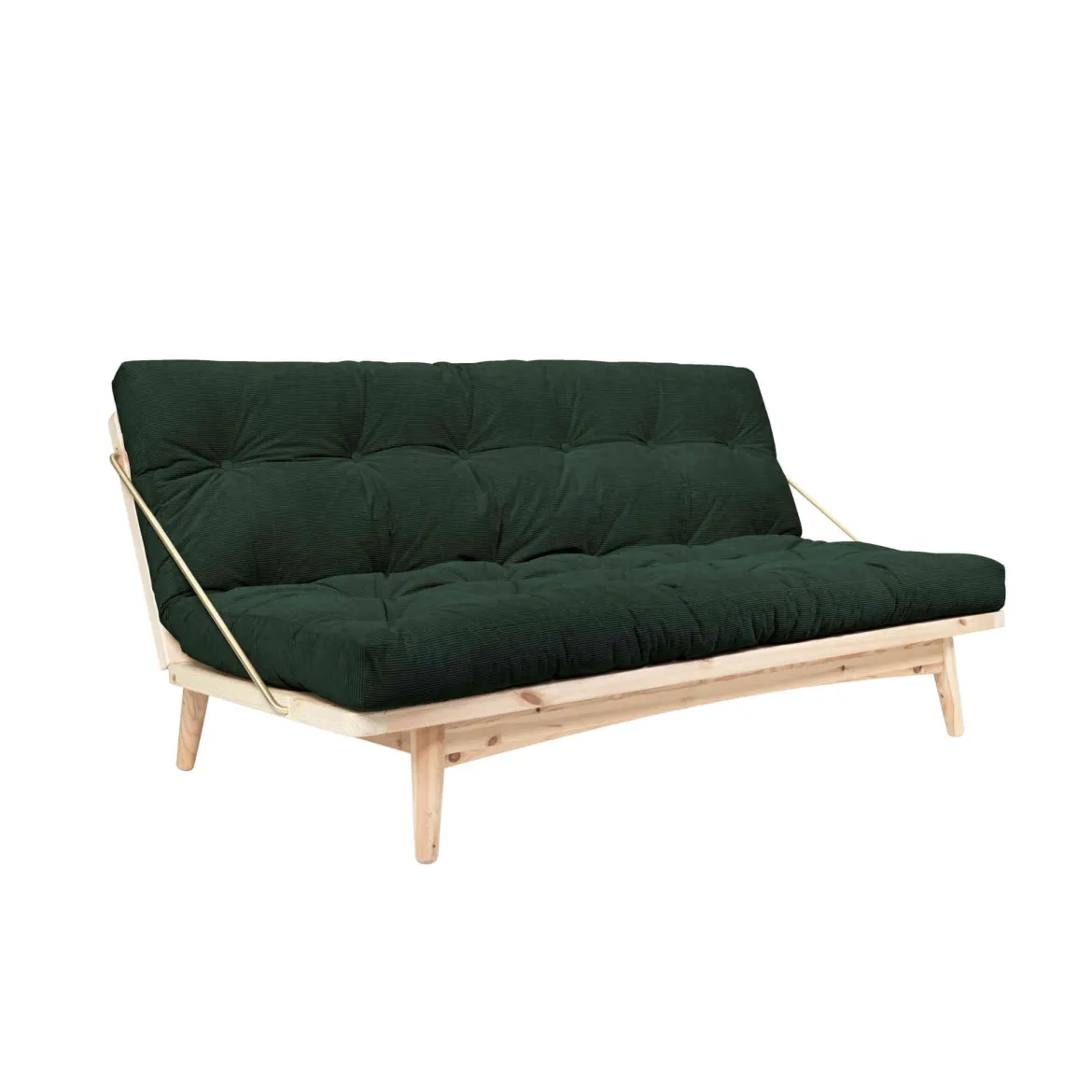 Banquette ajustable FOLK en pin massif naturel avec matelas futon en velours côtelé 130x190
