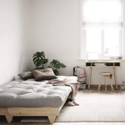 Banquette ajustable FRESH en pin massif naturel avec matelas futon 140x200