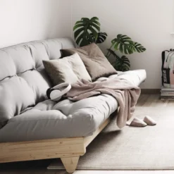 Banquette ajustable FRESH en pin massif naturel avec matelas futon 140x200