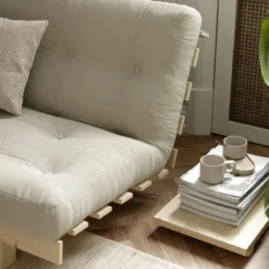 Banquette ajustable LEAN en pin massif naturel avec matelas futon 130x190