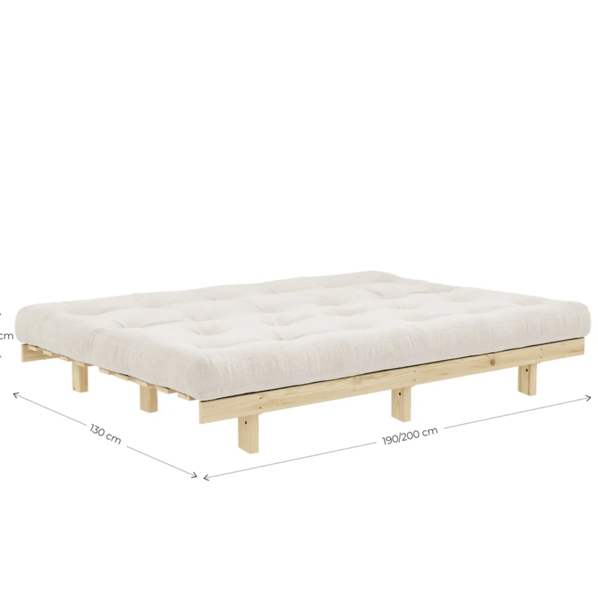 Banquette ajustable LEAN en pin massif naturel avec matelas futon 130x190