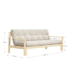 Banquette UNWIND en pin massif naturel avec matelas futon 130x190