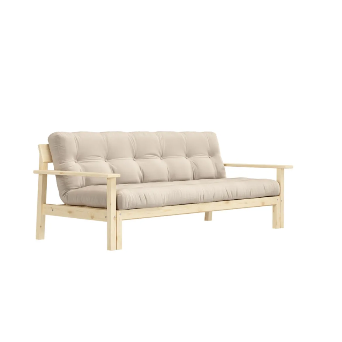 Banquette UNWIND en pin massif naturel avec matelas futon 130x190