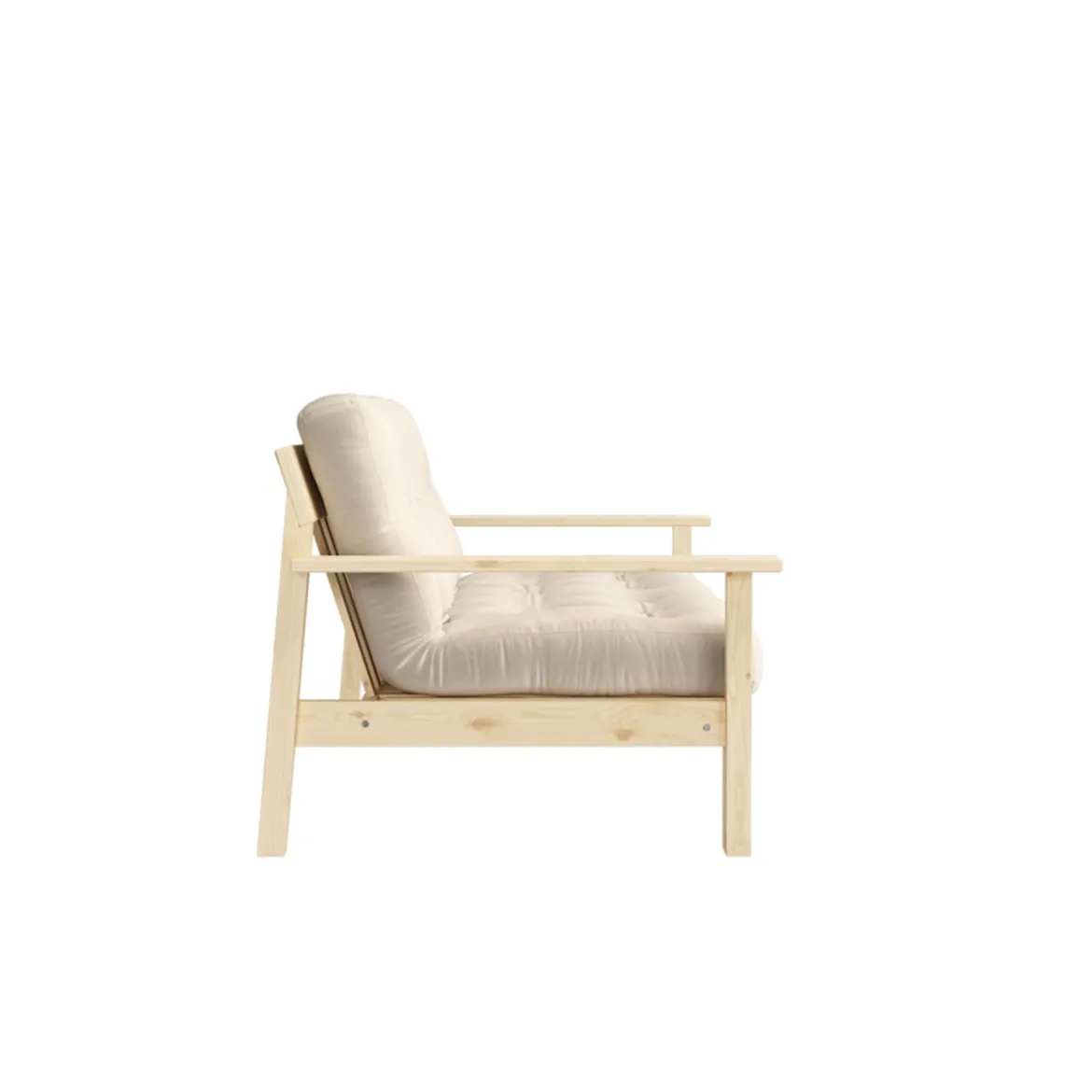 Banquette UNWIND en pin massif naturel avec matelas futon 130x190