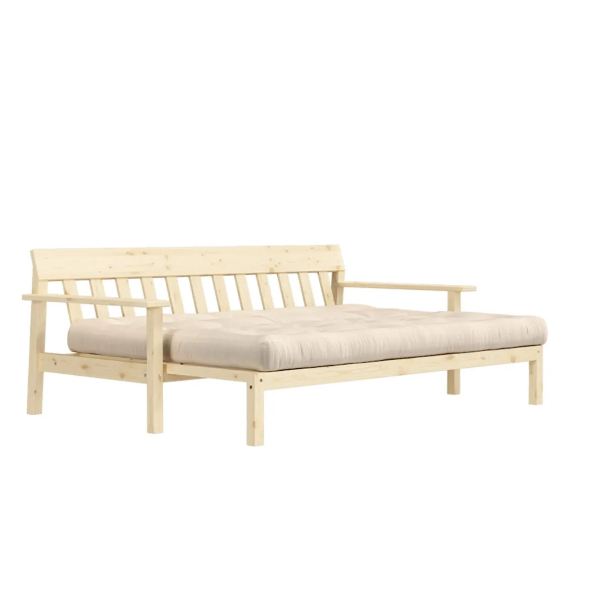Banquette UNWIND en pin massif naturel avec matelas futon 130x190