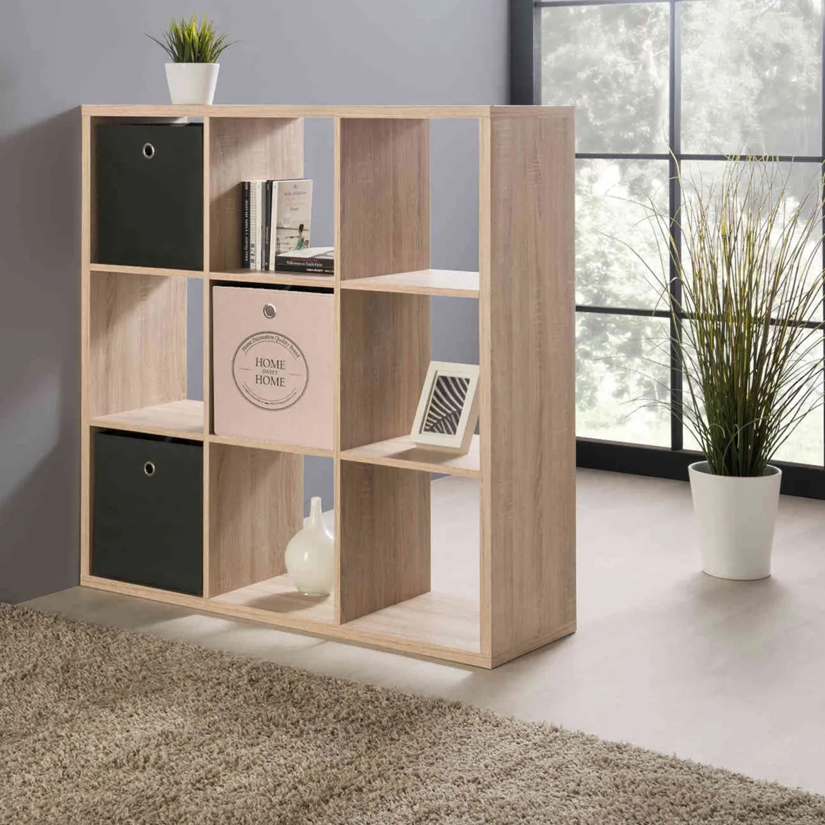 Bibliothèque 9 cases en bois - BI7078