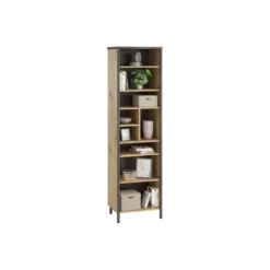 Bibliothèque haute 9 cases en bois imitation chêne clair - BI13001-1