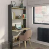 Bibliothèque 3 étagères avec bureau intégré en bois imitation chêne et gris - BU9050