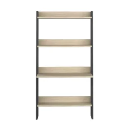 Bibliothèque 3 étagères avec bureau intégré en bois imitation chêne et gris - BU9050