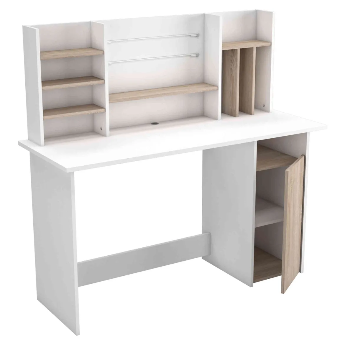 Bureau avec caisson en bois blanc et imitation chêne - BU181