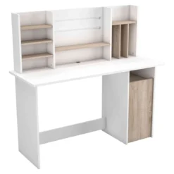 Bureau avec caisson en bois blanc et imitation chêne - BU181