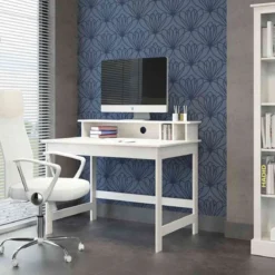 Bureau avec surmeuble en bois blanc - BU12034