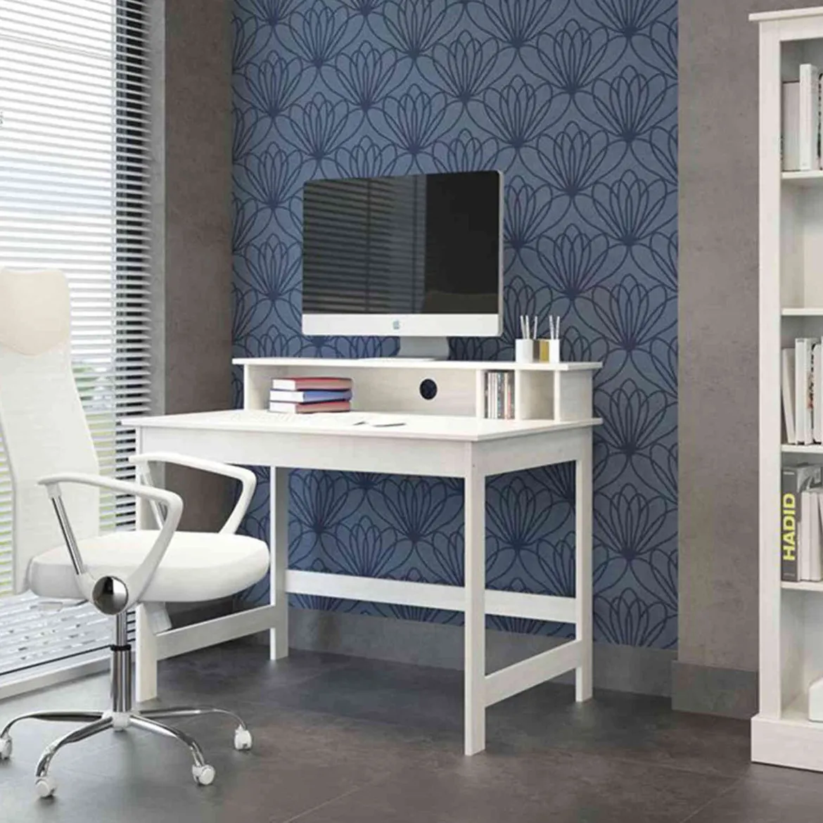 Bureau avec surmeuble en bois blanc - BU12034