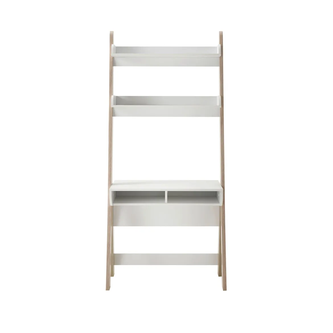 Bureau avec 2 étagères et 2 niches en MDF chêne clair et blanc - BU16022