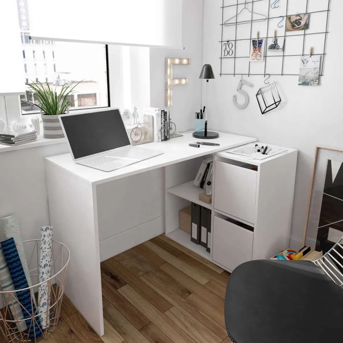 Bureau blanc multiposition avec rangements - BU81004