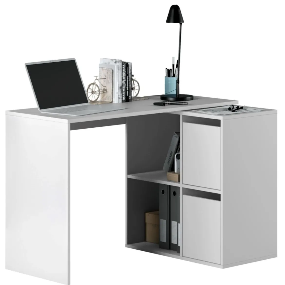 Bureau blanc multiposition avec rangements - BU81004
