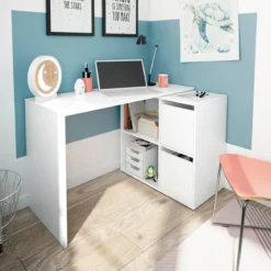 Bureau blanc multiposition avec rangements - BU81004