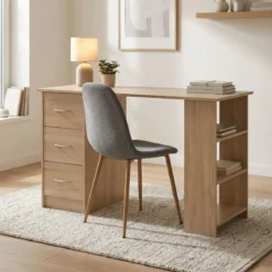 Bureau bois avec tiroirs et étagère