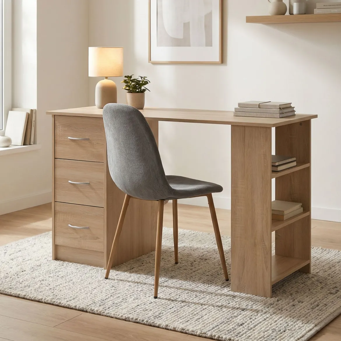 Bureau bois avec tiroirs et étagère