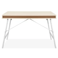 Bureau bois et métal beige avec tiroir et niches