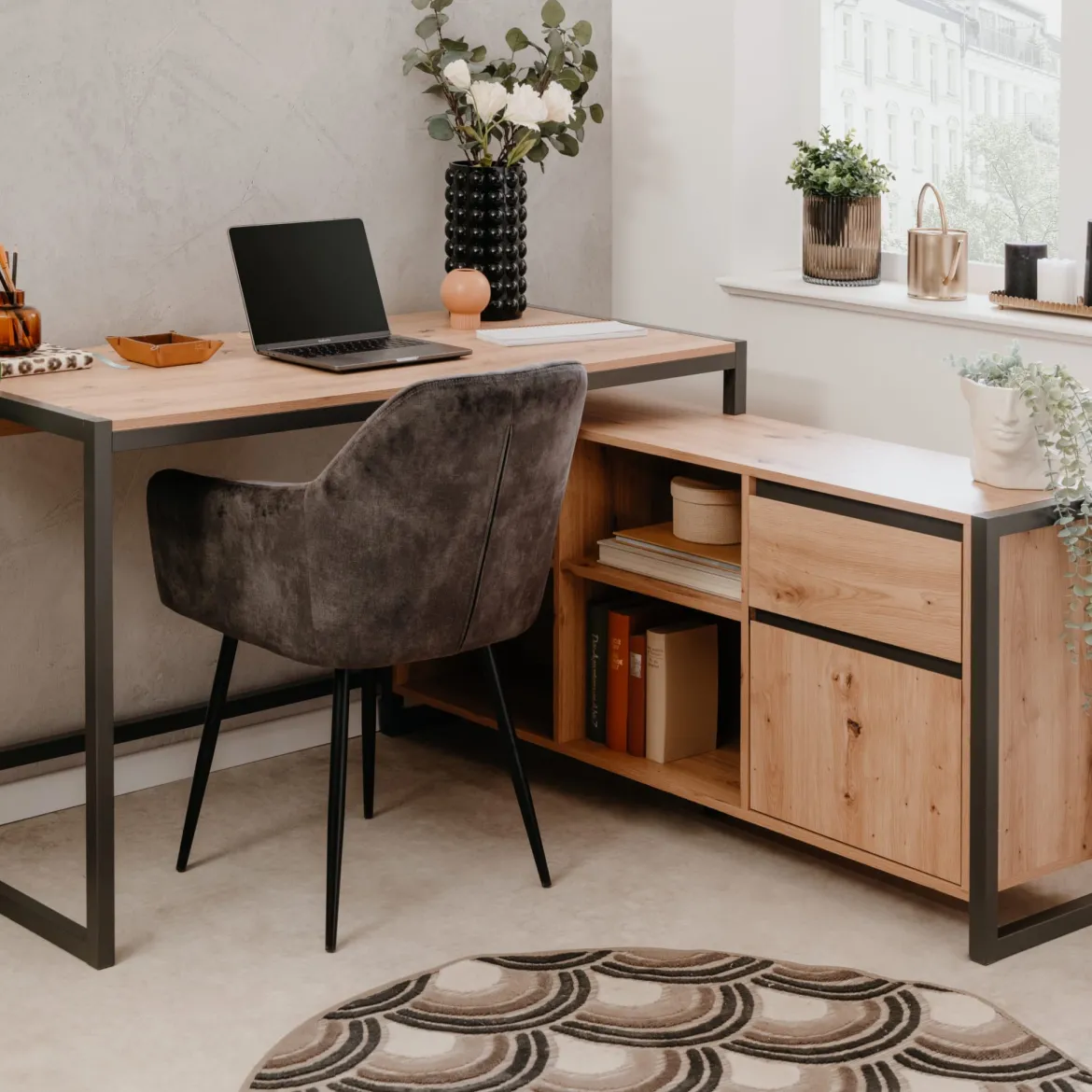 Bureau d'angle bois clair contrasté - BU70105