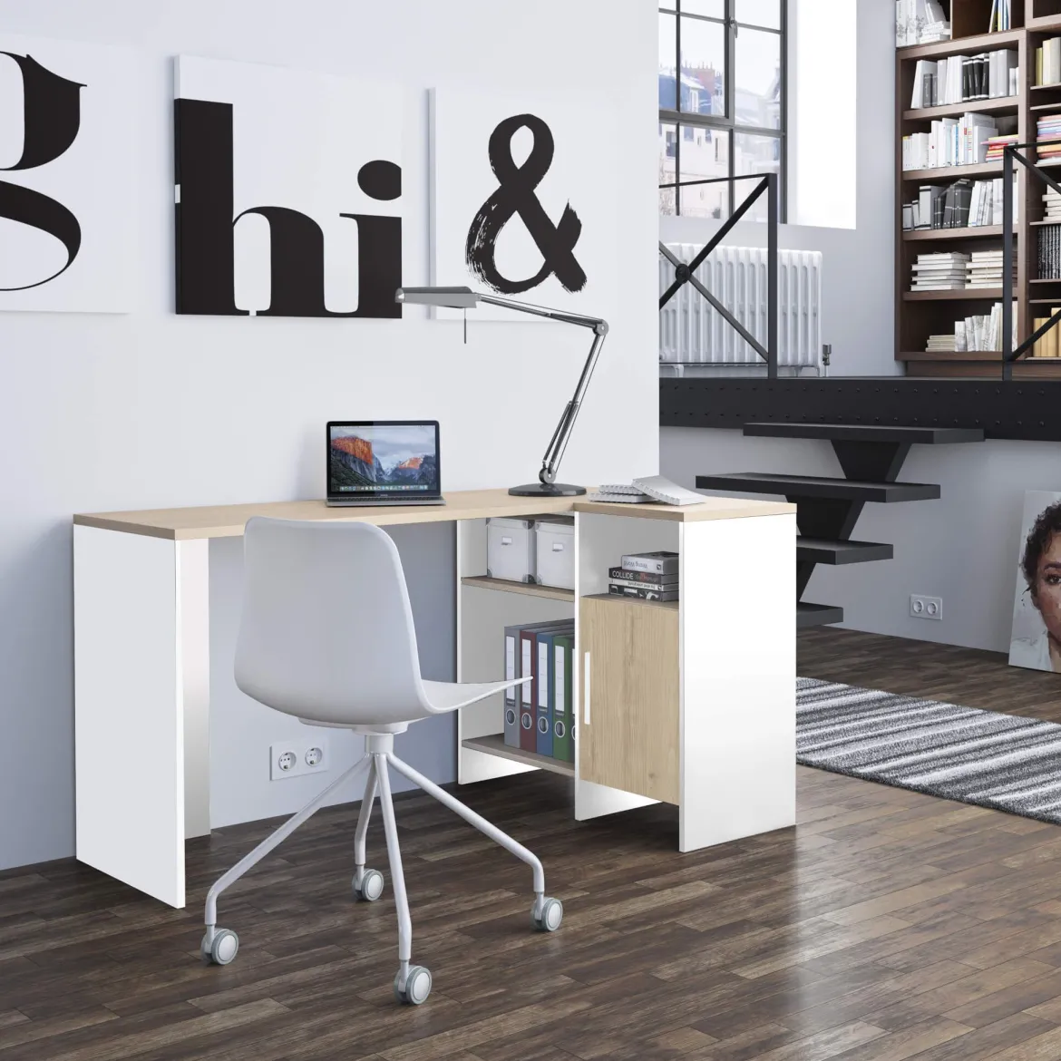 Bureau d'angle en bois imitation châtaignier - BU5040