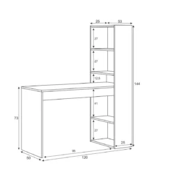 Bureau en bois réversible avec étagères