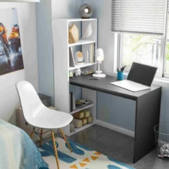 Bureau en bois réversible avec étagères