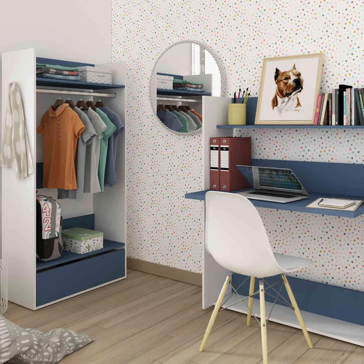 Bureau enfant à paroi en bois blanc - BU9017