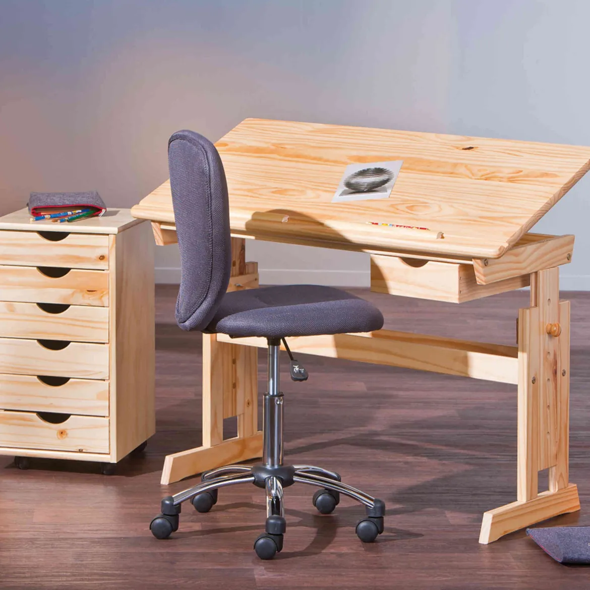 Bureau enfant à plan inclinable + tiroir en bois - BU12058