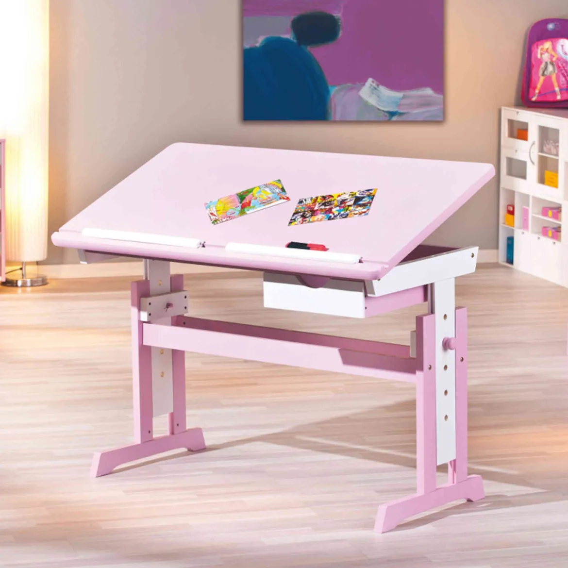 Bureau enfant à plan inclinable + tiroir en bois - BU12058