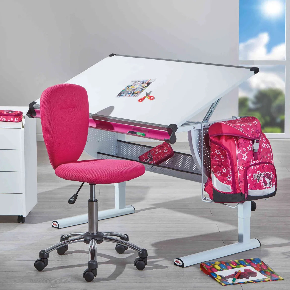 Bureau enfant à plan inclinable en bois blanc - BU12062