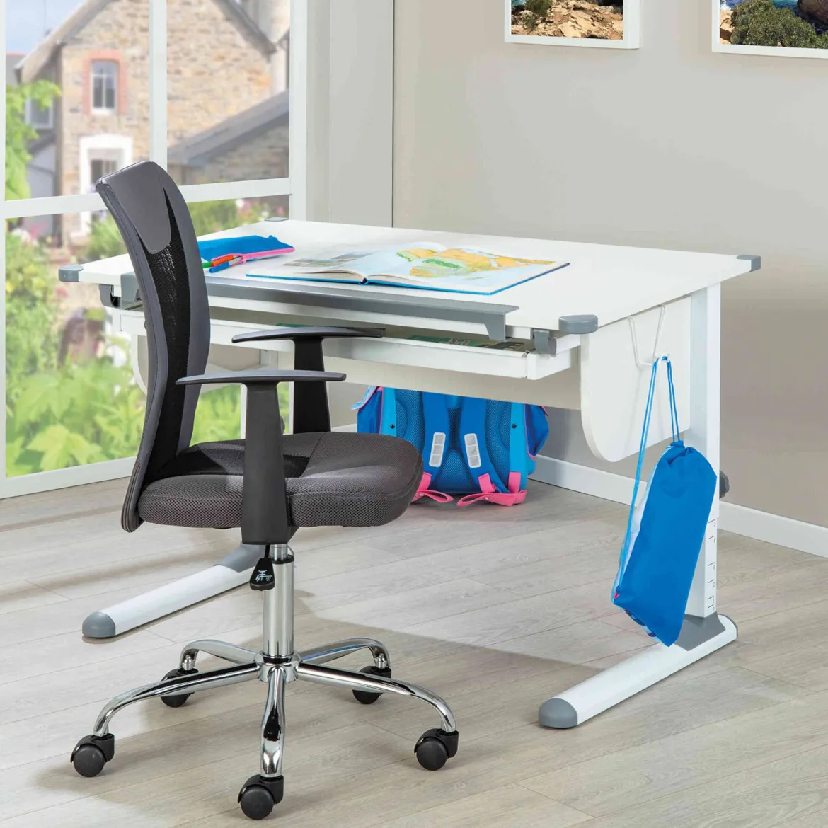 Bureau enfant évolutif à plan inclinable en bois blanc - BU12064