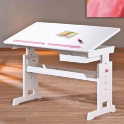 Bureau enfant évolutif à plan inclinable + tiroir en bois blanc - BU12065