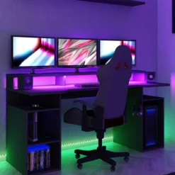 Bureau gaming avec niches en bois anthracite - BU9033