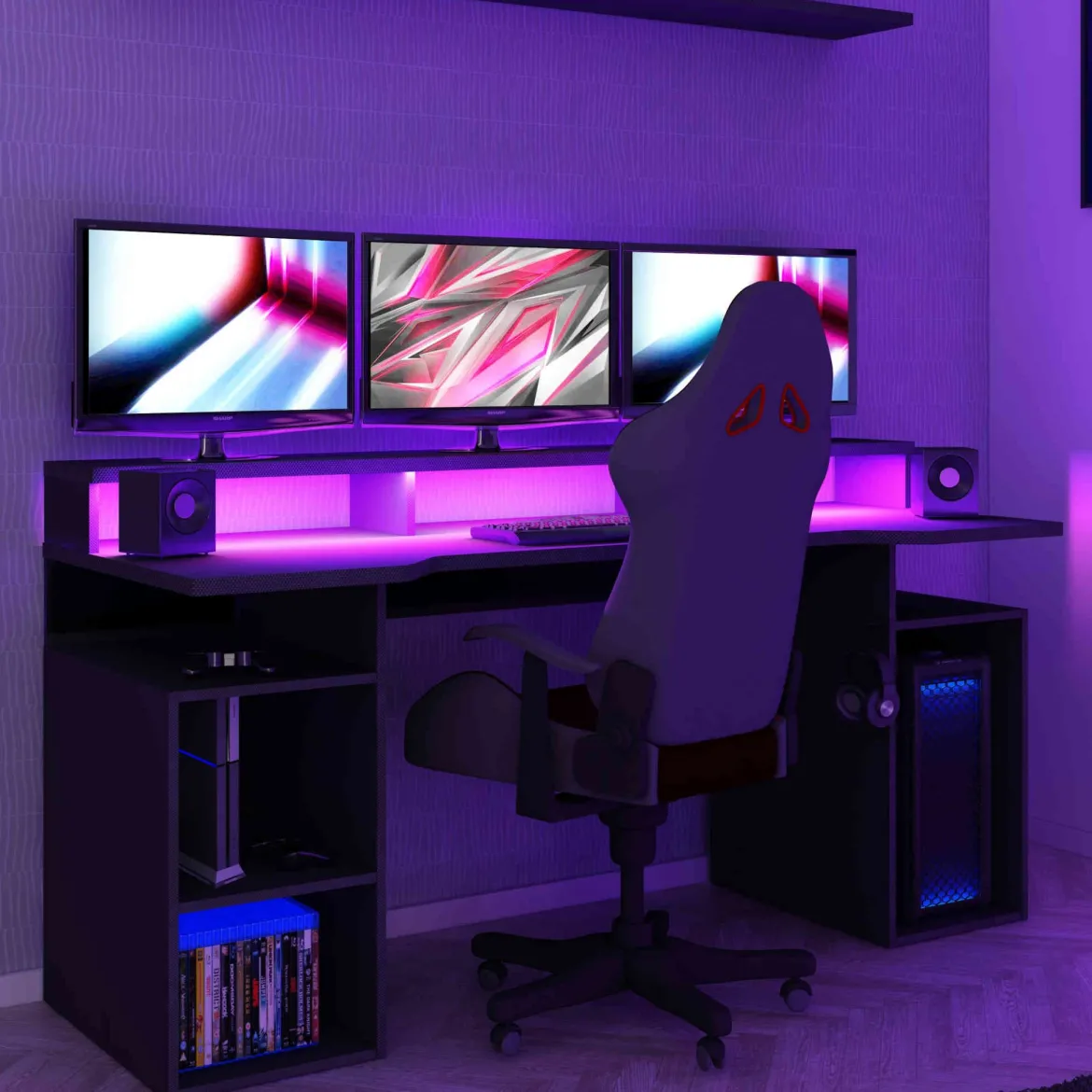 Bureau gaming avec niches en bois anthracite - BU9033